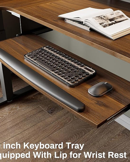 EUREKA ERGONOMIC Standing Desk Electric Adjustable Height (61"x43") Computer Desk with Keyboard Tray Sit Stand Desk L Shaped Desk for Work/Home Office,Dual Motor,Memory Presets,2 USB/RGB,Walnut/Right