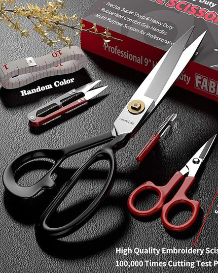 Fabric Scissors Tailor Sewing Shears - 9 Inch Heady Duty Scissors for Fabric Cutting Professional Ultra Sharp Cloth Tailor Scissors Multipurpose Utility Dressmaker Leather Titanium Scissors (9Inch)