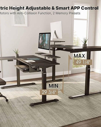 EUREKA ERGONOMIC Standing Desk (61"x43")- L Shaped Desk with Keyboard Tray Adjustable Height Sit Stand Computer Desk Corner Gaming Ergo Desk w Memory Presets, Monitor Stand, LED/USB/Dual Motor, Left