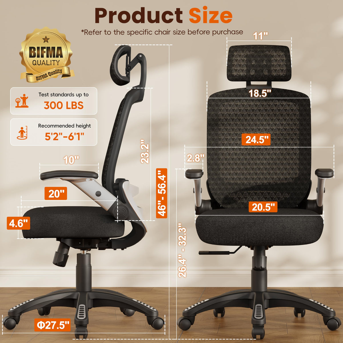 GABRYLLY Ergonomic Office Chair, High Back Home Desk Chair with Flip-Up Arms, 3D Headrest, 90-120° Tilt and Wide Cushion Seat, Big and Tall Computer Chairs for Man Woman, Mesh Chair -Midnight Cloud
