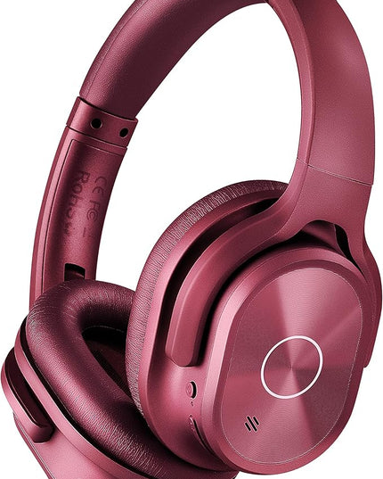 ZIHNIC Active Noise Cancelling Headphones, 40H Playtime Wireless Bluetooth Headset with Deep Bass Hi-Fi Stereo Sound,Comfortable Earpads for Travel/Home/Office (Red)