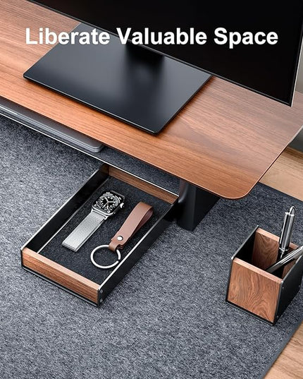 UPERGO Walnut Desk Tray with Pen Holder Set, Natural Wooden Desk Drawer Organizer Office, Organizer Tray for Keys, Pen, Watch