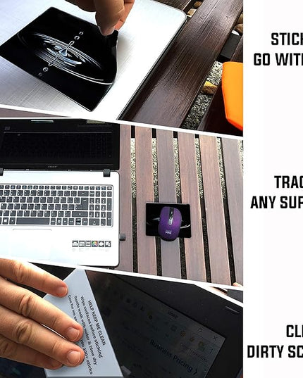 Mouse Pad Adhesive Bottom - Sticks to Any Surface - Portable - Webcam Covers and Screen Cleaner Included (Water Drop)