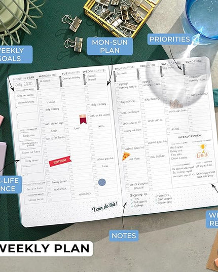 Clever Fox Planner Schedule – Undated Weekly & Monthly Life Planner with Time Slots, Appointment Book & Daily Organizer, A5 (Aquamarine)