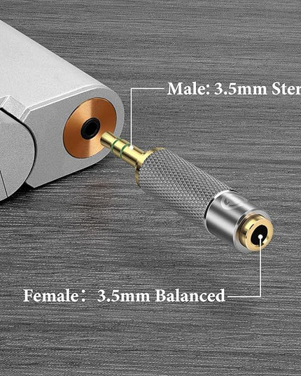 Geekria 3.5mm Male to 3.5mm Balanced Female Headphones Adapter for 3.5mm 4-Pole Cable Connected to Balanced 3.5mm Player Device, Aluminum Alloy Conversion Audio Plug, Gold Plated Adapter