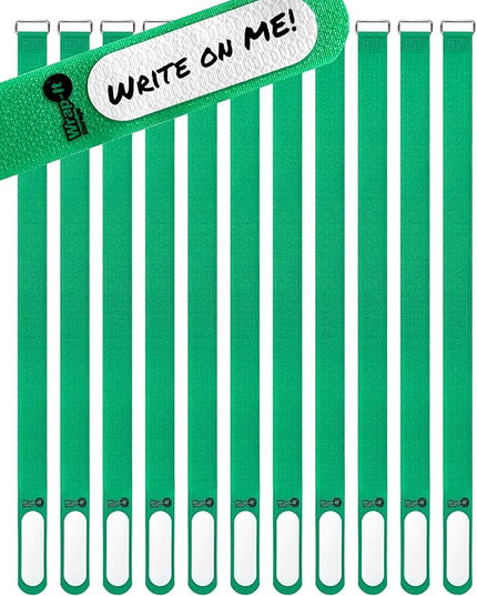 Wrap-It Storage Cinch-Straps, 18" 12 Pack (Green), Features Buckle and Write on Label for Easy Cord Identification and Cable Management, Reusable Multi-Purpose Securing Cinch Straps