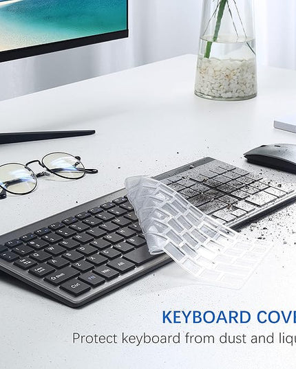 Wireless Keyboard and Mouse Ultra Slim Combo, TopMate 2.4G Silent Compact USB 2400DPI Mouse and Scissor Switch Keyboard Set with Cover, Batteries Included, for PC/Laptop/Windows/Mac - Gray Black