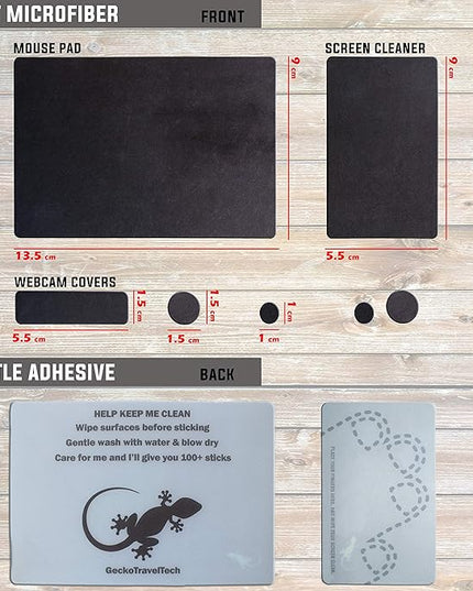 Mouse Pad Adhesive Bottom - Sticks to Any Surface - Portable - Webcam Covers and Screen Cleaner Included (Blank Black)