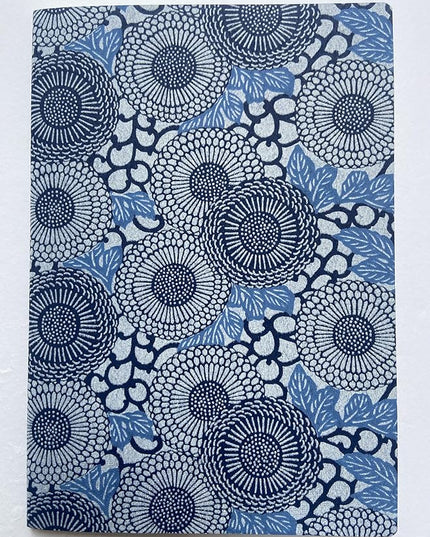 Made in Japan Echizen Washi Notebook with Sakura Watermark(Page 48) &2 sheets Yuzen Origami Paper Set – Luxury Japanese Stationery Gift (Indigo Chrysanthemum)