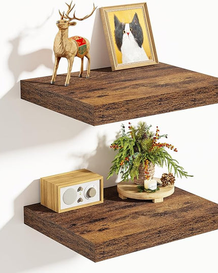 Vivelove 10 Inch Deep Floating Shelves 10 inch Long, 10 x 10 Wide Wall Shelves with Invisible Brackets, for Bedroom Bathroom Living Room Kitchen Office, Farmhouse Home Decor, Set of 2, Rustic Brown