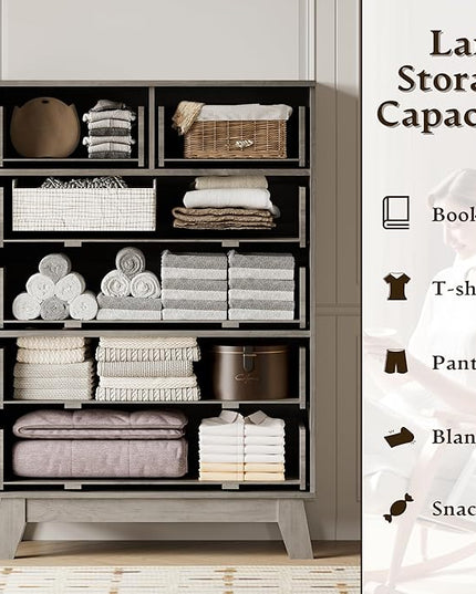 BORNOON 46" Tall Dresser for Bedroom, 6-Drawer Fluted Chest of Drawers, Modern Wood Highboy with Deep Storage, Metal Slides and Handles, Anti-Tip Kit, Vertical Clothes Organizer for Apartment, Nursery