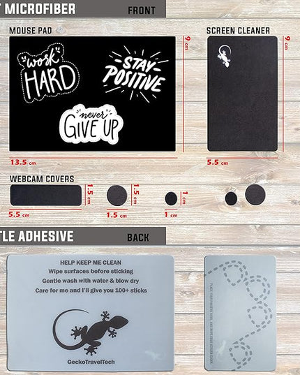 Mouse Pad Adhesive Bottom - Sticks to Any Surface - Portable - Webcam Covers and Screen Cleaner Included (Never GIVE UP)
