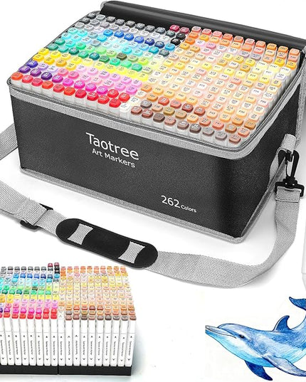 Taotree Alcohol Markers Set 262 Colors with Case & Holders, Dual Tips Art Coloring Markers Pens, Chisel & Fine Sketch Pens Art Supplies for Artist Adult Coloring Books Drawing, Painting, Sketching