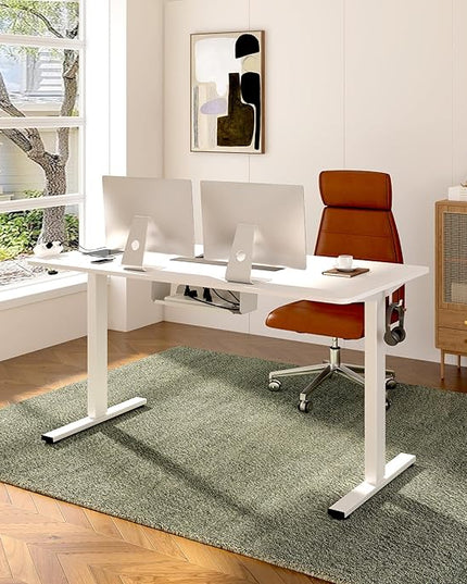 FLEXISPOT EN2 Whole-Piece Standing Desk with Clamp Power Strip, 40 x 24 Electric Stand Up Height Adjustable Desk with Cable Management (White Frame + 40" White Top)