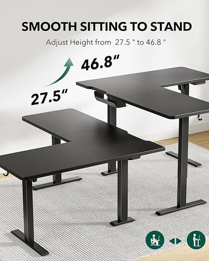 FEZIBO 63 x 55 L Shaped Standing Desk Adjustable Height, 63 Inch Electric Stand up Corner Computer Desk, Sit Stand Home Office Desk with Splice Board, Black