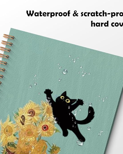 ROXMART Abstract Sunflower Black Cat Spiral Notebook, Cats Lover Gifts Journal, Black Cat Gifts for Women, Whimsical Floral Kitty Kitten Hardcover Notebook Journal, 5.5x8.3 Inch