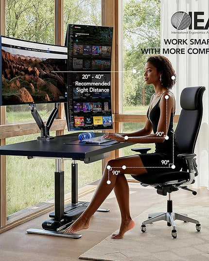 HUANUO NITROGLIDE™ Dual Monitor Stand for 13″–40″, Premium Dual Monitor Mount with USB, Height Adjustable Monitor Stand for 2 Monitors, VESA Mount with Clamp/Grommet Base, Holds 26.4lbs per Arm, HNDS7