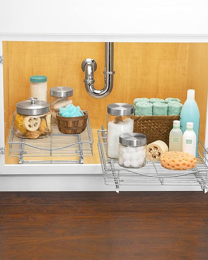 LYNK PROFESSIONAL® Pull Out Cabinet Organizer, 17" x 18" Slide Out Drawers for Kitchen Cabinets - Sliding Pull-Out Pantry Shelves – Home Shelf Organizers - Lifetime Ltd. Warranty, Chrome