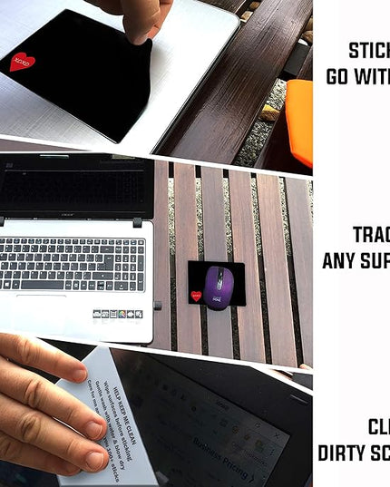 Mouse Pad Adhesive Bottom - Sticks to Any Surface - Portable - Webcam Covers and Screen Cleaner Included (Heart XOXO)