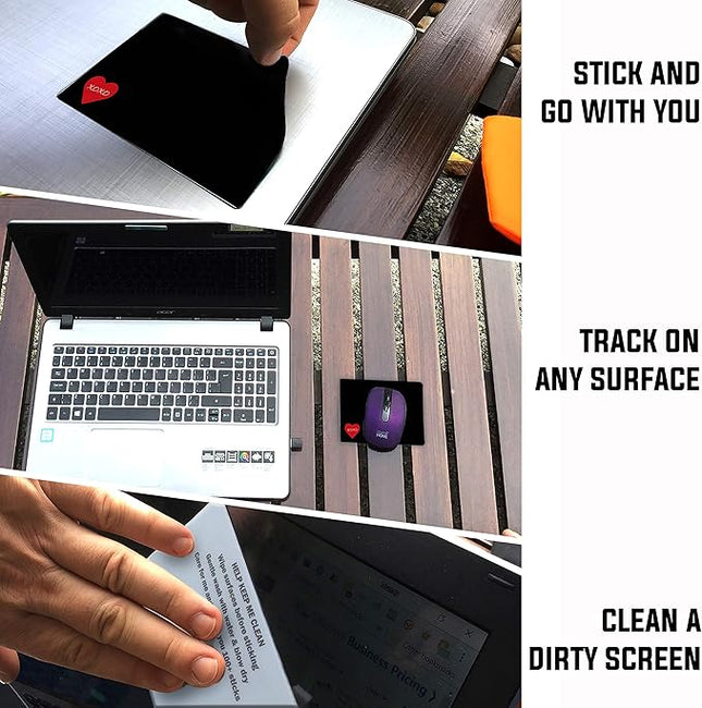 Mouse Pad Adhesive Bottom - Sticks to Any Surface - Portable - Webcam Covers and Screen Cleaner Included (Heart XOXO)