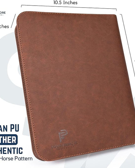 Forevermore Portfolios Padfolio Binder - Professional Faux Leather Travel Organizer Pouch for Tablet, Documents, Presentation Folders, Zipper Closure, Removable 3-Ring Notepad - Brown