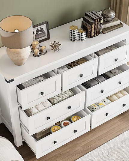 BORNOON 7-Drawer Dresser, Modern Wooden Storage Chest of Drawers, Dresser TV Stand, Wood Drawer Organizer with Metal Handles for Bedroom, Living Room, Hallway