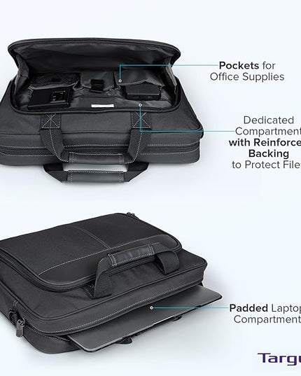 Targus Classic Slim Laptop Bag - Ergonomic Briefcase and Messenger Bag - Spacious Foam Padded for Laptops and Under
