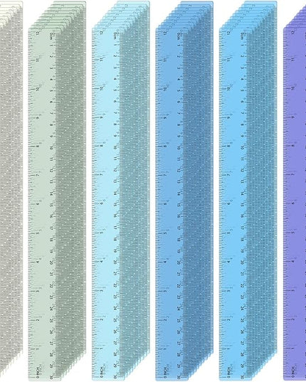 ForraFun 60 Pcs Plastic Clear Rulers 12 Inch, Transparent Assorted Color Ruler Bulk, with Imperial and Metric Scales for Home Office Supplies, Available in 6Colors(Ocean Colors)