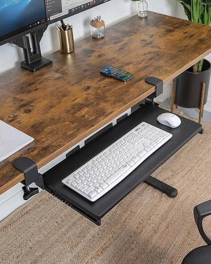 Mount-It! 24” Clamp-On Under Desk Keyboard Tray, Slide-Out Keyboard Drawer for Desk, Ergonomic Pull-Out Platform with Smooth Gliding Tracks, No-Drill C-Clamp Mount, Under Desk Keyboard Holder