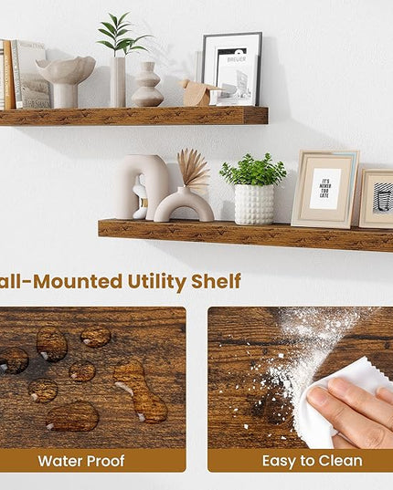 Fun Memories Floating Shelves for Room Wall, 36 Inch Long Shelf Set of 2， Hanging Wood Shelves for Storage & Display, Rustic Brown
