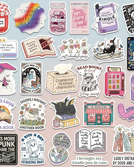 300 PCS Book Stickers for Kindle, Bookish Sticker Pack Reading Glitter Waterproof Vinyl Decals for Laptop, Ebook Readers, Water Bottles, Phone, Journal, Scrapbook, No Repeats (Holographic)