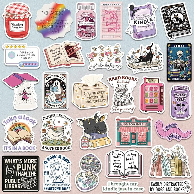 300 PCS Book Stickers for Kindle, Bookish Sticker Pack Reading Waterproof Vinyl Decals for Laptop, Ebook Readers, Water Bottle, Phone, Journal, Scrapbook, No Repeats (Glossy)