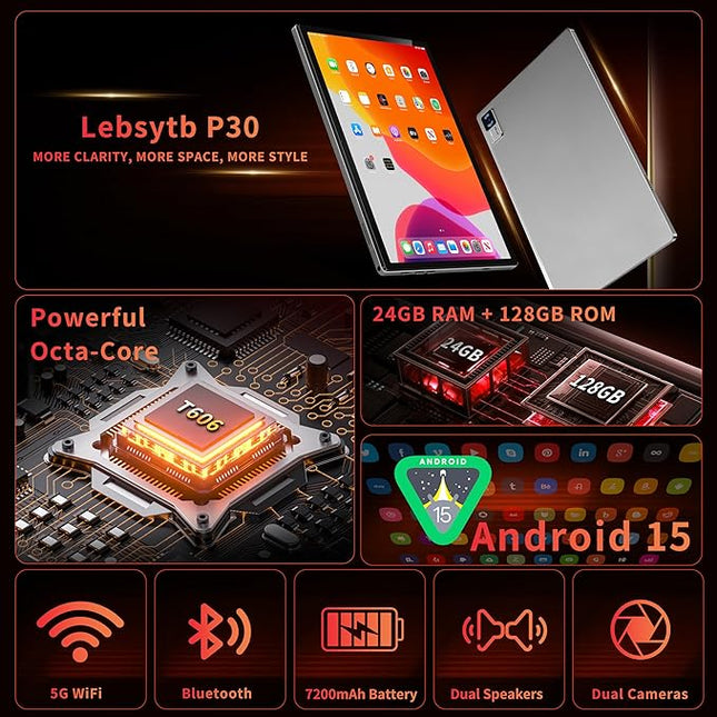 Android Tablet with Keyboard, 10 inch Android 15 Tablet with 24GB(4+20)RAM+128GB ROM(1TB Expand),8-Core, 7200mAh, 5G WiFi, Bluetooth5.0, Widevine L1, Electronics Tablets with Keyboard, Case, Stylus