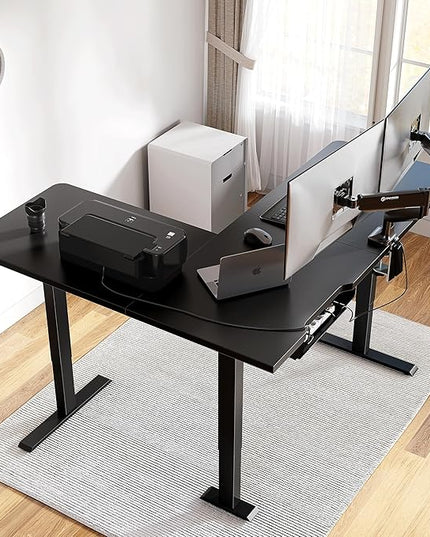 FEZIBO 63 x 55 L Shaped Standing Desk Adjustable Height, 63 Inch Electric Stand up Corner Computer Desk, Sit Stand Home Office Desk with Splice Board, Black