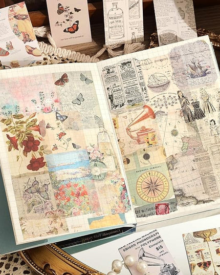 6 Sets 300 Pcs Washi Stickers Set Vintage Aesthetic Sticker Book for Journaling Decorative Scrapbook Floral Paper Sticker Kit for Scrapbooking, Bullet Journal, Art Craft Gifts, Notebook Making