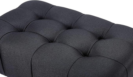 BIRDROCK HOME Rectangular Tufted Foot Stool Ottoman with Soft Padded Cushion - Versatile Vanity Chair for Bedroom, Living Room, Bathroom - Compact Seating for Adults - Black with Pale Gold Metal Legs