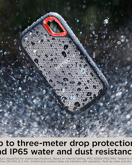 SanDisk 500GB Extreme Portable SSD - Up to 1050MB/s, USB-C, USB 3.2 Gen 2, IP65 Water and Dust Resistance, Updated Firmware - External Solid State Drive - SDSSDE61-500G-G25