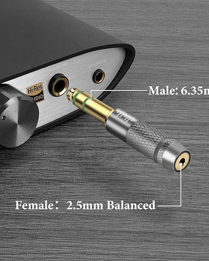 GEEKRIA 6.35mm (1/4'') Stereo Male to 2.5mm Balanced Female Headphones Adapter for 2.5mm Balanced Cable, Gold Plated Aluminum Alloy Conversion Audio Plug