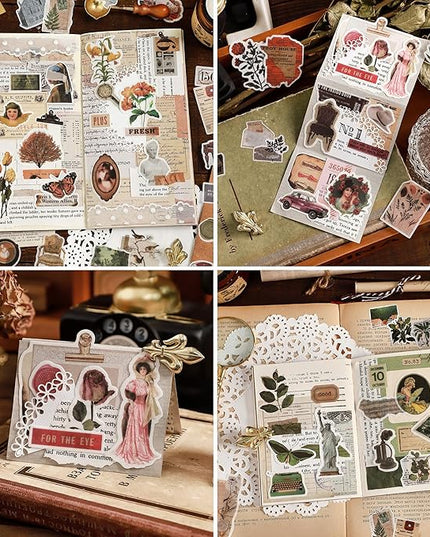 Maxleaf Vintage Washi Sticker Set, 400PCS Floral Retro Nostalgic Ephemera Stickers for Scrapbooking Journaling DIY Crafts Planner Diary Album Handmade Work Journal Envelope Gift Wrapping