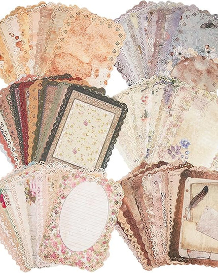 60 Sheets Lace Edged Scrapbook Stationery Paper Assorted Set - 6 Pack Vintage Paper for Letter Writing Scrapbooking Embellishments Planner Bullet Junk Journal Supplies Collage Background 4.9x6.9 Inch