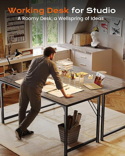 PRAISUN 54 X 24 Inch Computer Desk with Deeper Desktop, Gaming Office Writing Work Desk for Home Office, Study, Bedroom, Work from Home, Metal Frame, Grey