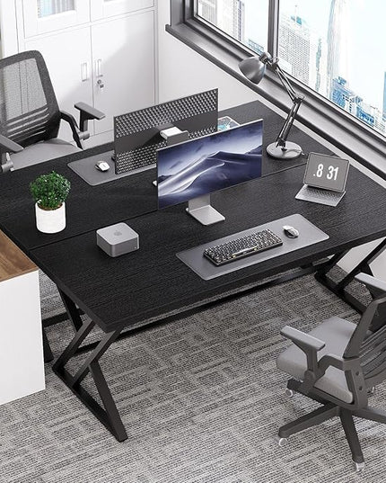 LVB Modern Black Computer Desk, Long Industrial Home Office Desk for Student, Large Metal Wood Writing Study Computer Table, Farmhouse Executive Simple Gaming PC Work Desk for Bedroom, Black, 60 Inch
