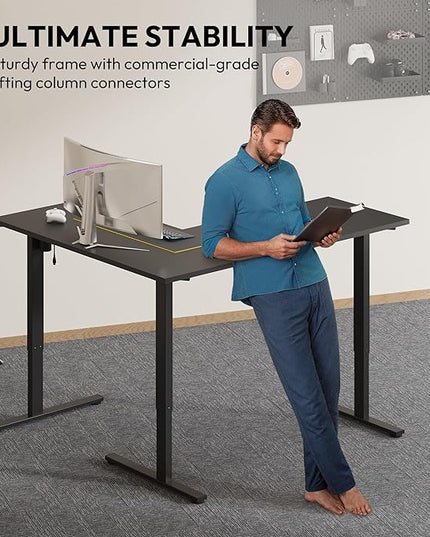 SANODESK Electric Corner L-Shaped 71 x 63 in Standing Desk, Memory Height Adjustment, Black Top Black Frame