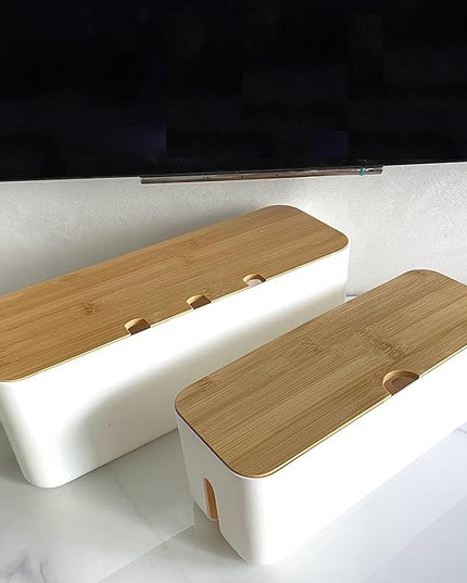 2 Pieces Cable Management Box|Cord Organizer Box| Hide and Conceal Power Strips and Electrical Cords from TVs, Computers, and Desks (White 2PCS)