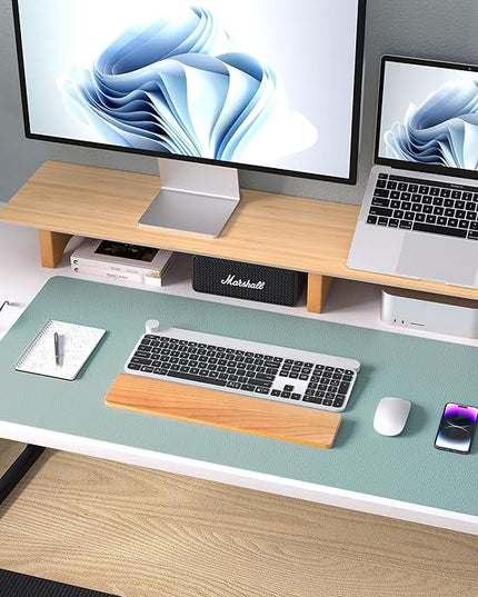 Aothia Leather Desk Pad Protector, Mouse Pad,Office Desk Mat, Non-Slip PU Leather Desk Blotter, Laptop Desk Pad, Waterproof Desk Writing Pad for Office and Home (36" x 17", Light Blue)