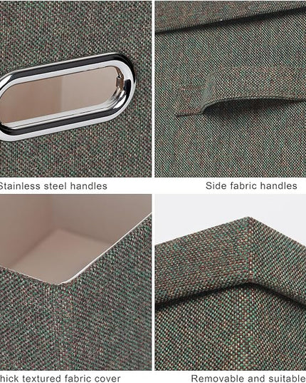 Large 17" 36 Quart Collapsible Stackable Storage Bins with Lids, 3 Packs Dark green Foldable Fabric Closet Storage Boxes with Lids, Heavy-duty Linen Cube Baskets(17x12x11)