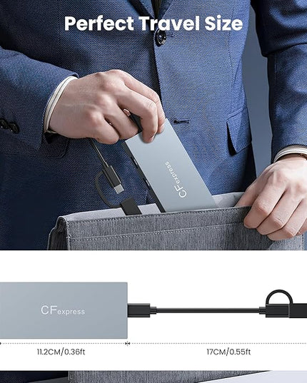 8-in-1 CFexpress Type B Card Reader, USB-C & USB-A Multi Memory Card Reader Adapter with Dual 10Gbps USB3.2 Ports for Type B CFexpress/CF/XD/MS/TF/SD, Compatible with Windows/Mac OS/Linux/Android,Grey