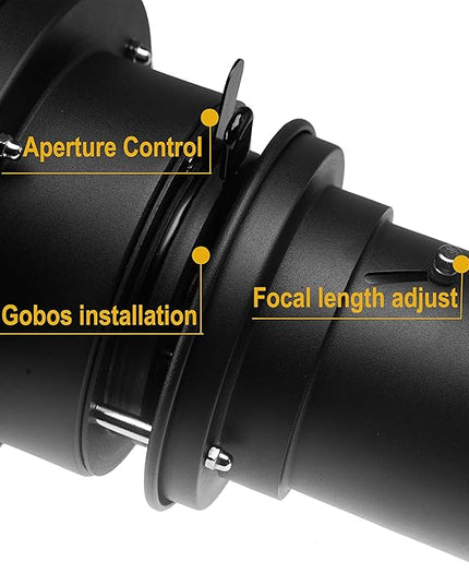 Wellmaking Bowens Mount Optical Snoot Conical, Flash Projector Attachment, Spotlight Snoot Photography Video Artist Modelling Shape Light Studio with Optical Lens Various Gobos Photography Accessories