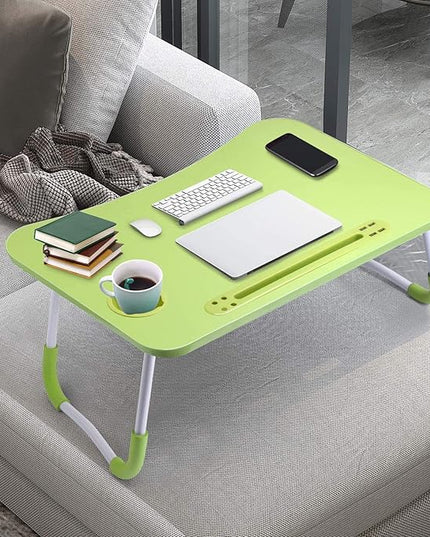 Slendor Lap Desk with Cup Holder, Foldable Laptop Table for Bed, Portable Bed Desk for Laptop and Writing, Computer Tray with Tablet Slot, Notebook Stand Reading Holder for Couch Sofa Floor,Green
