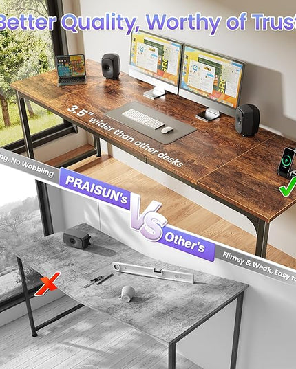 PRAISUN 78 X 24 Inch Office Computer Desk with Power Outlets and USB-C Port, Larger and Longer Gaming Desk, for Home Office, Study, Writing Work from Home Table, Metal Frame, Rustic Brown